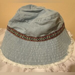 Classic Light Blue Denim Bucket Hat with Embroidered Band